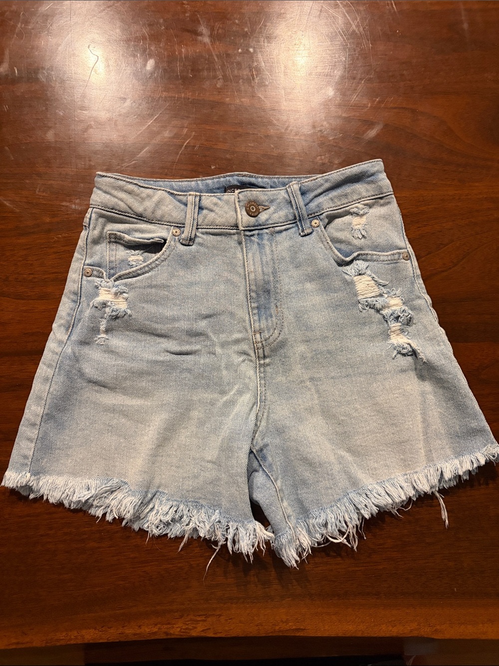 Sincerely Jules Light Wash Distressed High-Rise Denim Shorts